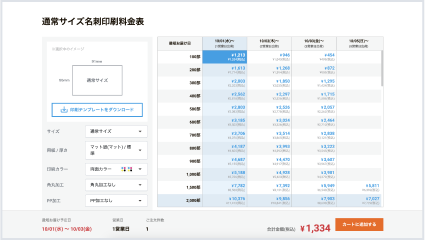 名刺印刷料金表